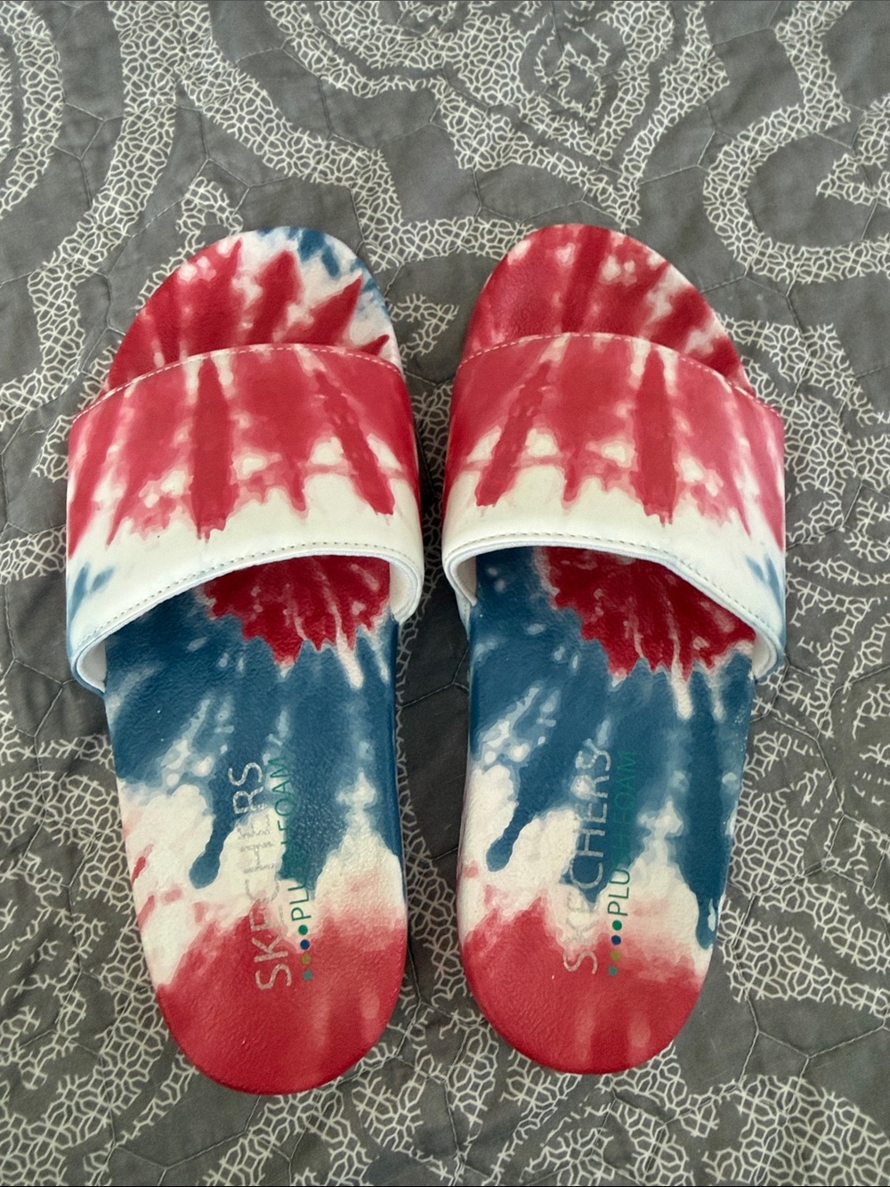 Skechers Red, Blue & White Tie-Dye Slide Sandals